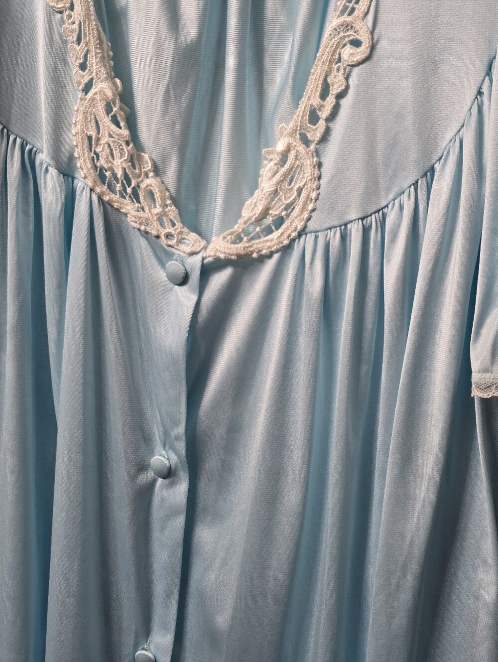 Vanity Fair Light Blue Satin Lace-Trim Nightgown Set - Picture 6 of 8